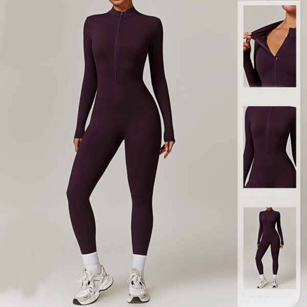 Warm Zipper Long-sleeved Jumpsuit Yoga Fitness Sports Pants Breathable Bodysuit Women's Clothing - Image 9