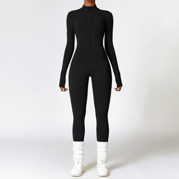 Warm Zipper Long-sleeved Jumpsuit Yoga Fitness Sports Pants Breathable Bodysuit Women's Clothing - Image 6